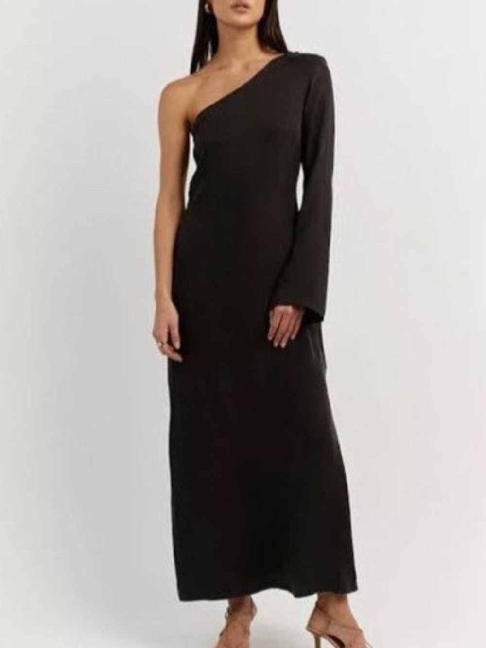 Dissh Sasha One Shoulder Cupro Long Dress in Black